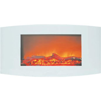 Cambridge | Callisto 35 In. Wall-Mount Electric Fireplace with White Curved Panel and Realistic Log Display