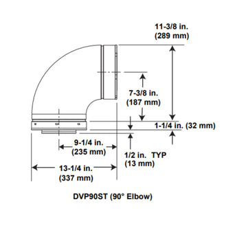 Majestic | DVP 5 Inch x 8 Inch Direct Vent 90 Degree Elbow (DVP90ST)