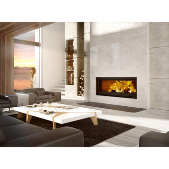 Valcourt | Saint-Laurent Decorative Linear Wood Fireplace with Guillotine-Style Door