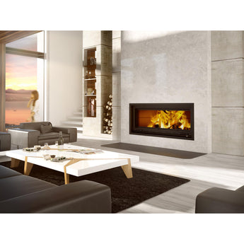 Valcourt | Saint-Laurent Decorative Linear Wood Fireplace with Guillotine-Style Door