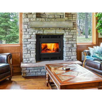 Majestic | Pioneer III 48" Classic Black Traditional Wood Burning Fireplace With Arch Door