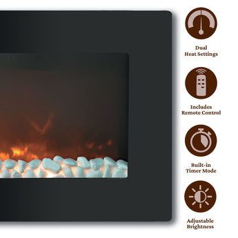 Cambridge | Callisto 30-In. Wall Mounted Flat Panel Electric Fireplace Heater with Remote Control, Realistic Flames, and Crystals, Black