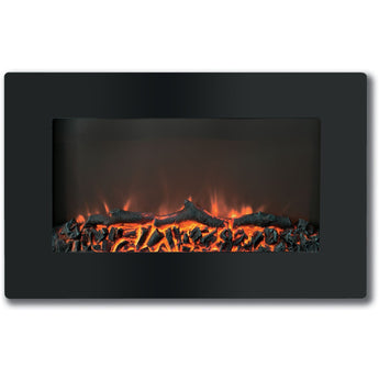 Cambridge | Callisto 30-In. Wall Mounted Flat Panel Electric Fireplace Heater with Remote Control, Realistic Flames, and Driftwood, Black