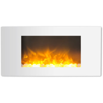 Cambridge | Callisto 35-In. Wall Mounted Curved Electric Fireplace Heater with Remote Control, Realistic Flames, and Crystals, White