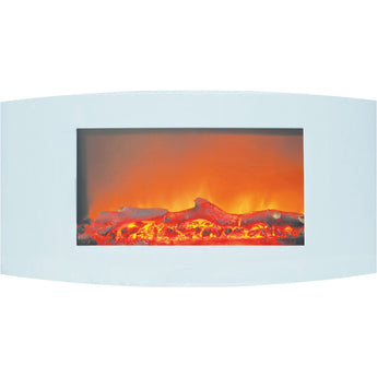 Cambridge | Callisto 35-In. Wall Mounted Curved Electric Fireplace Heater with Remote Control, Realistic Flames, and Driftwood, White