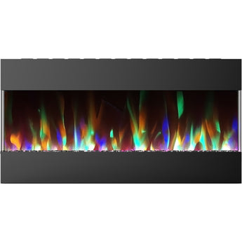 Cambridge | 42-In. Recessed Wall Mounted Electric Fireplace Heater with Remote Control, Multicolor Flames, and Crystal Rocks, Black