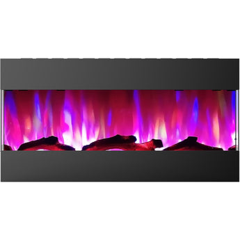 Cambridge | 42-In. Recessed Wall Mounted Electric Fireplace Heater with Remote Control, Multicolor Flames, and Crystal Rocks, White