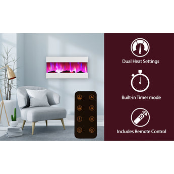 Cambridge | 42 In. Recessed Wall Mounted Electric Fireplace with Logs and LED Color Changing Display, Black