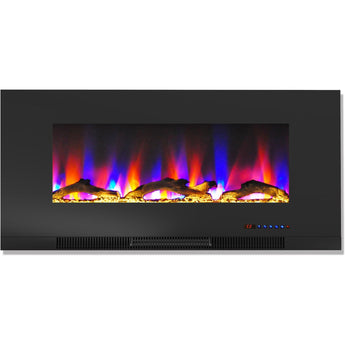 Cambridge | 42-In. Wall Mounted Electric Fireplace Heater with Remote Control, Multicolor Flames, and Crystal Rock Display, Black