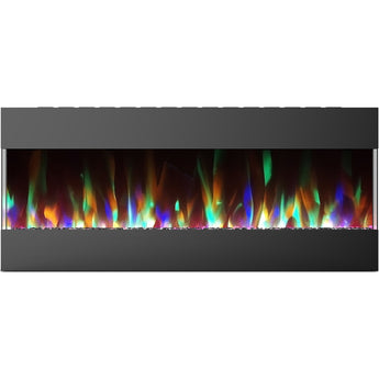 Cambridge | 42-In. Wall Mounted Electric Fireplace Heater with Remote Control, Multicolor Flames, and Driftwood Log Display, Black