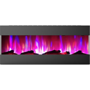 Cambridge | 50-In. Recessed Wall Mounted Electric Fireplace Heater with Remote Control, Multicolor Flames, and Crystal Rocks, White