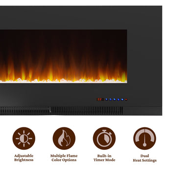 Cambridge | 50 In. Recessed Wall Mounted Electric Fireplace with Logs and LED Color Changing Display, White