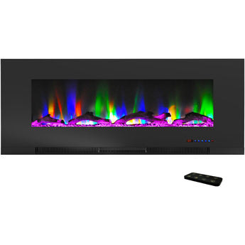 Cambridge | 50-In. Wall Mounted Electric Fireplace Heater with Remote Control, Multicolor Flames, and Crystal Rock Display, White