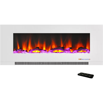 Cambridge | 50-In. Wall Mounted Electric Fireplace Heater with Remote Control, Multicolor Flames, and Driftwood Log Display, Black