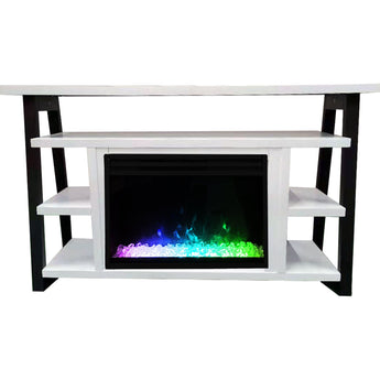 Cambridge | Sienna 34-In. Fireplace Mantel with Storage Shelf in White and 1500W Electric Heater Insert with Logs and Colorful Flame