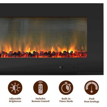 Cambridge | 50-In. Wall Mounted Electric Fireplace Heater with Remote Control, Multicolor Flames, and Driftwood Log Display, White