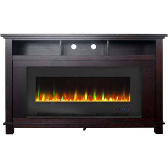 Cambridge | Sawyer 53-In. Fireplace TV Stand with Shelves in White and Electric Heater Insert in White with Deep Logs, Colorful Flames