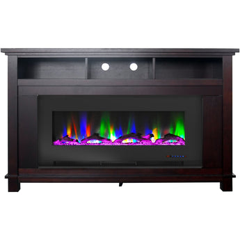 Cambridge | San Jose 58-In. Fireplace TV Stand in Mahogany and 50-In. Color-Changing LED Electric Heater Insert in Black with Crystals