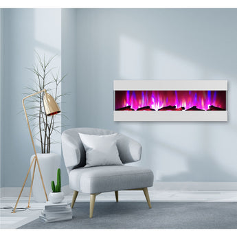 Cambridge | 60 In. Recessed Wall Mounted Electric Fireplace with Logs and LED Color Changing Display, Black