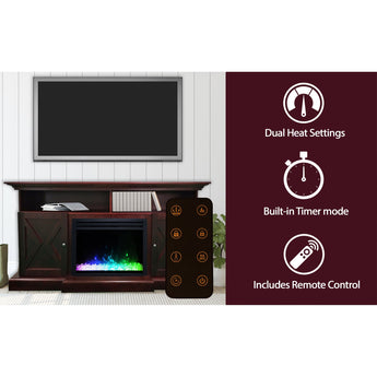 Cambridge | San Jose 58-In. Fireplace TV Stand in Mahogany and 50-In. Color-Changing LED Electric Heater Insert in Black with Driftwood