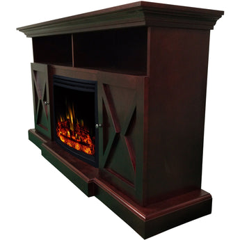 Cambridge | Summit 62-In. Farmhouse Fireplace TV Stand with Doors in Mahogany and 1500W Electric Heater Insert with Crystal Rocks