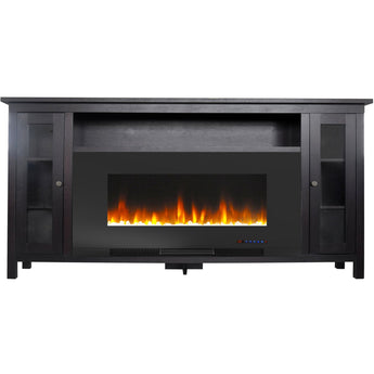 Cambridge | Summit 62-In. Farmhouse Fireplace TV Stand with Doors in Sandstone and 1500W Electric Heater Insert with Colorful Flames