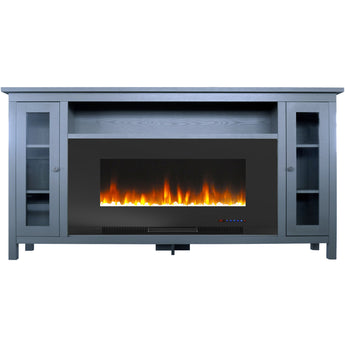 Cambridge | Somerset 70-In. Fireplace TV Stand in Coffee and 42-In. Color-Changing LED Electric Heater Insert in Black with Crystals