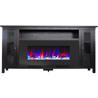 Cambridge | Somerset 70-In. Fireplace TV Stand in White and 42-In. Color-Changing LED Electric Heater Insert in Black with Crystals