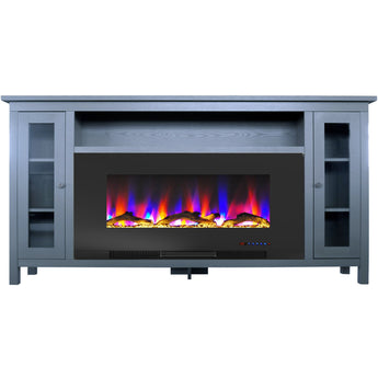 Cambridge | Somerset 70-In. Fireplace TV Stand in Coffee and 42-In. Color-Changing LED Electric Heater Insert in Black with Driftwood