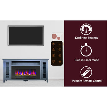 Cambridge | Somerset 70-In. Fireplace TV Stand in Coffee and 42-In. Color-Changing LED Electric Heater Insert in Black with Driftwood