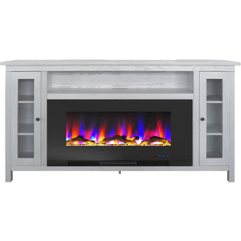 Cambridge | Somerset 70-In. Fireplace TV Stand in Slate Blue and 42-In. Color-Changing LED Electric Heater Insert in Black with Driftwood