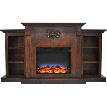 Cambridge | Somerset 70-In. Fireplace TV Stand in White and 42-In. Color-Changing LED Electric Heater Insert in Black with Driftwood