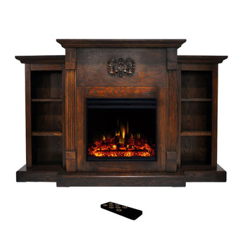 Cambridge | Sanoma 72 In. Traditional Electric Fireplace Heater with Built-In Bookshelves in Walnut and LED Multicolor Flames Insert