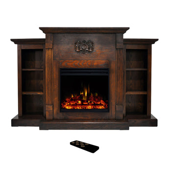 Cambridge | Sanoma 72-In. Traditional Electric Fireplace Heater with Built-In Bookshelves in Walnut and Colorful Flames Insert