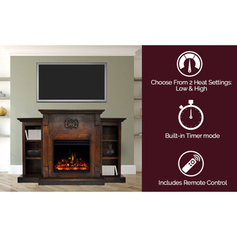 Cambridge | Sanoma 72 In. Traditional Electric Fireplace Heater with Built-In Bookshelves in Walnut and LED Multicolor Flames Insert