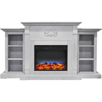 Cambridge | Sanoma 72-In. Traditional Electric Fireplace Heater with Built-In Bookshelves in White and Colorful Flames Insert