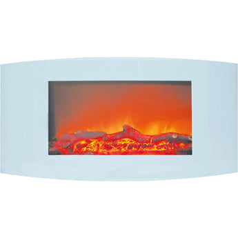 Cambridge | 35-In. Callisto Curved Wall Mount Electric Fireplace with Crystal Display, Timer, and Remote, White