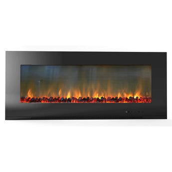 Cambridge | 56-In. Metropolitan Wall-Mount Electric Fireplace in Black with Crystal Rock Display