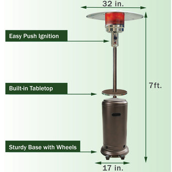 Hanover | 7-Ft. 48,000 BTU Steel Umbrella Propane Patio Heater in Hammered Bronze