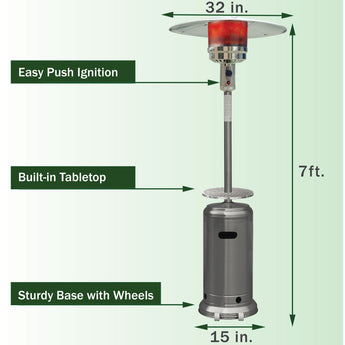 Hanover | 7-Ft. 48,000 BTU Steel Umbrella Propane Patio Heater in Stainless Steel