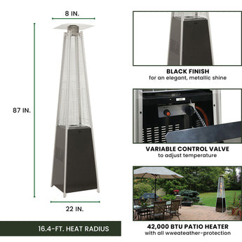 Hanover | 7-Ft. Tall 42,000 BTU Propane Pyramid Patio Heater with Wheels for Outdoor Events and Entertaining in Black