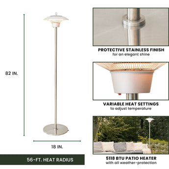 Hanover | Electric Halogen Infrared Stand Heat Lamp, Silver